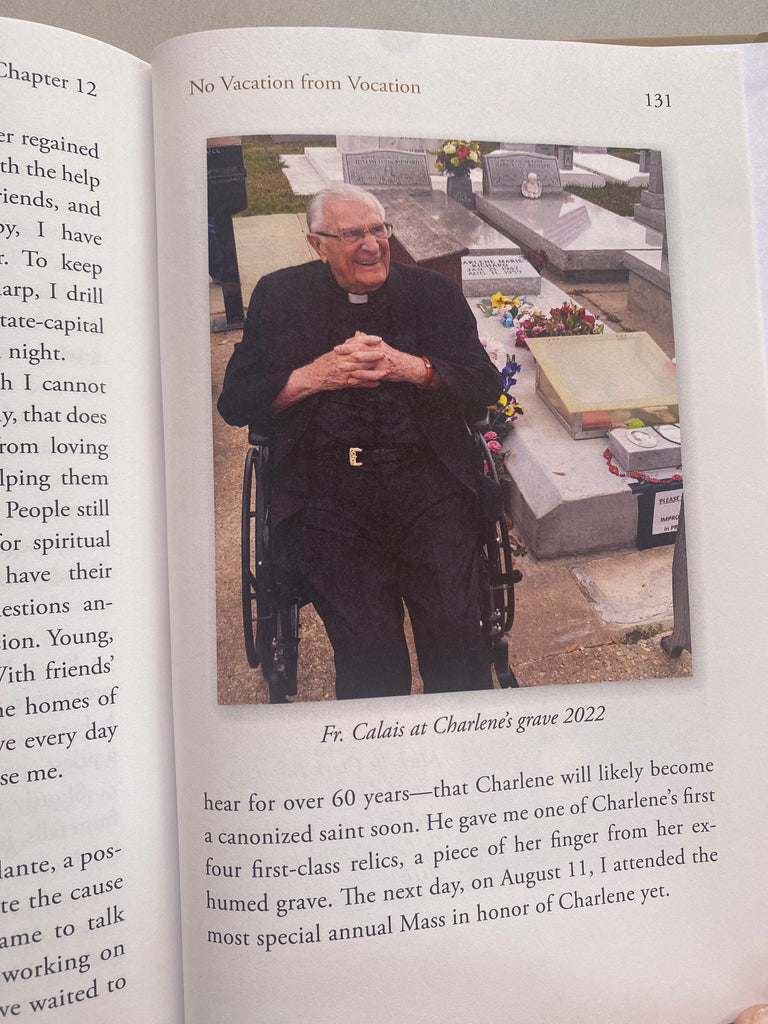 An Instrument of Love - the story of Father Floyd J Calais: Father Calais at Charlene Richard's grave in 2022