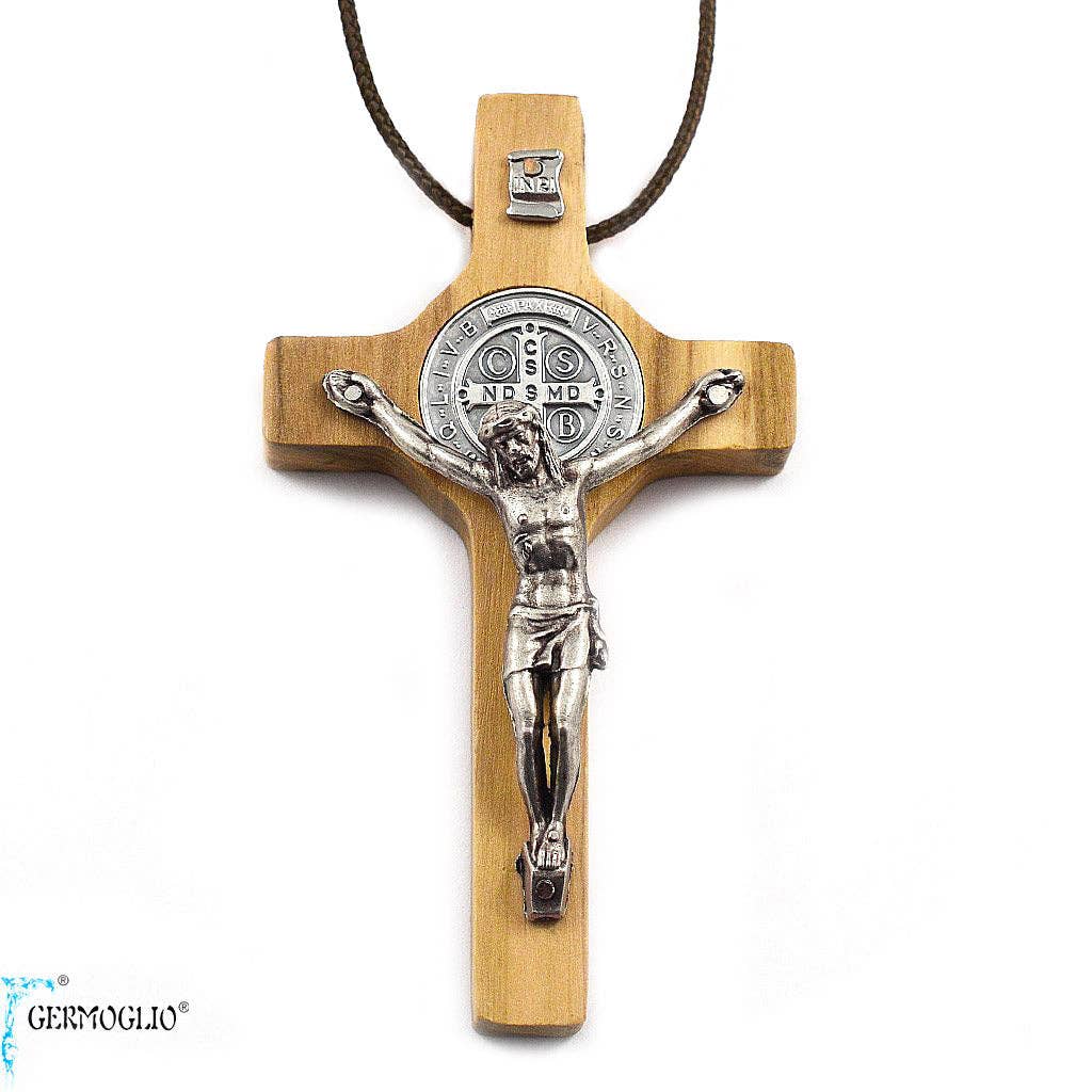 10 Karat Yellow Gold Flat Religious Italian Cross with White Gold Cruc -  Obsessions Jewellery
