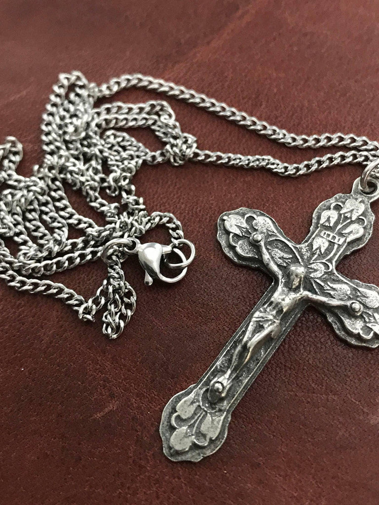 ChicSilver Cross Crucifix 925 Sterling Silver Necklace Catholic Jesus  Christ on INRI Gold Silver Two Tone Pendant Necklace for Women Men | PGMall